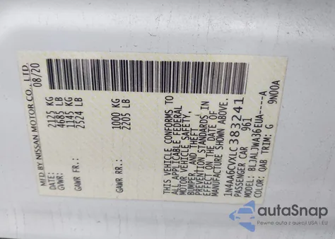 2020 Nissan Maxima Sv Xtronic Cvt from USA, damaged, VIN 1N4AA6CVXLC383241